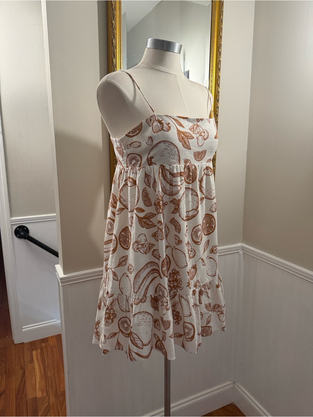 Amanda Uprichard Off White Sundress with Brown Fruit Print.  Large. EUC. - Picture 5 of 8